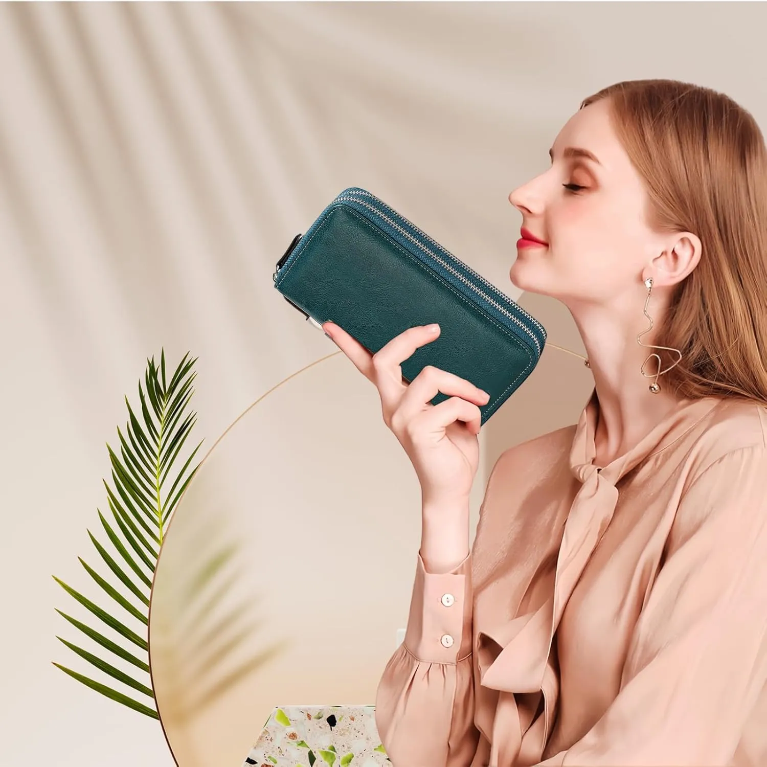 Wallets for Women Wristlet RFID Blocking Genuine Leather Double Zipper Credit Card Holder Large Ladies Clutch Purse
