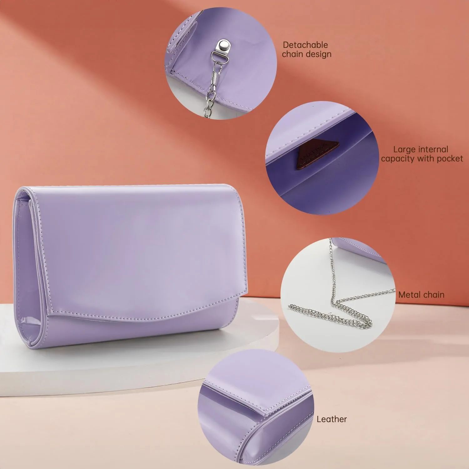 WALLYN'S Women Patent Leather Wallets Fashion Clutch Purses, Evening Bag Handbag Solid Color