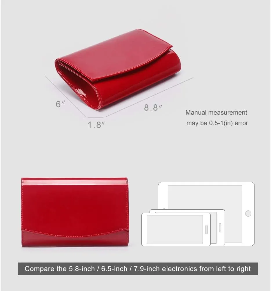 WALLYN'S Women Patent Leather Wallets Fashion Clutch Purses, Evening Bag Handbag Solid Color
