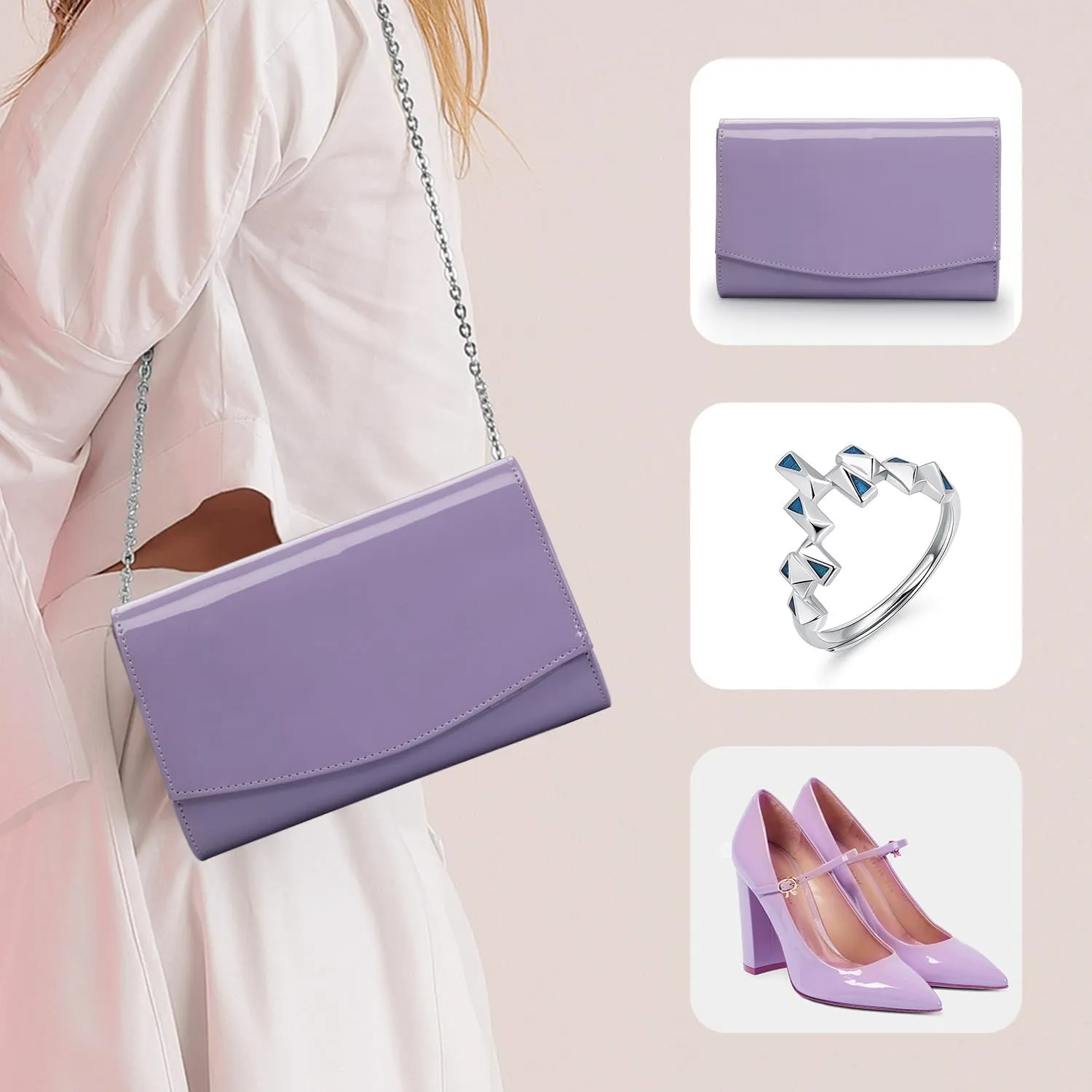WALLYN'S Women Patent Leather Wallets Fashion Clutch Purses, Evening Bag Handbag Solid Color
