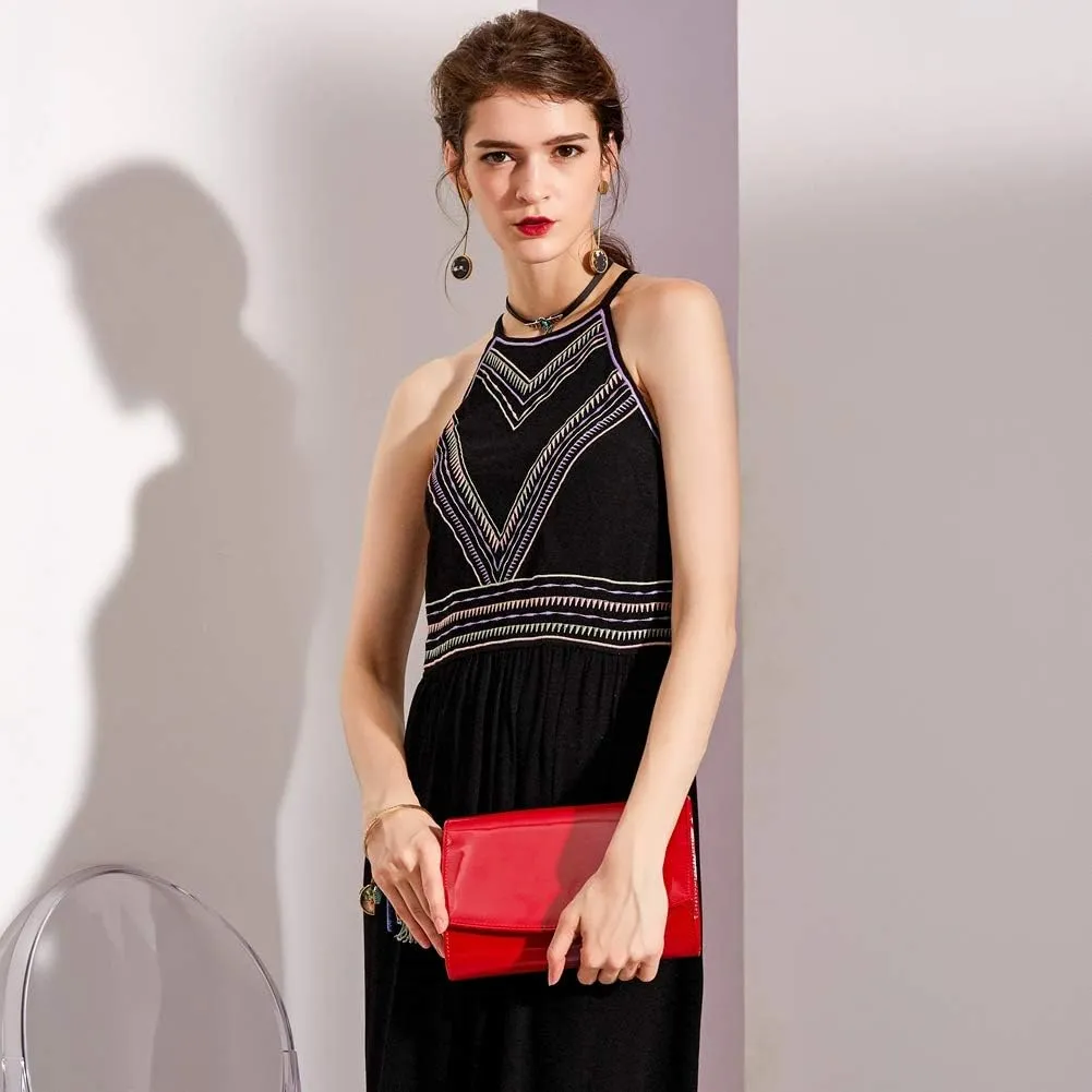 WALLYN'S Women Patent Leather Wallets Fashion Clutch Purses, Evening Bag Handbag Solid Color