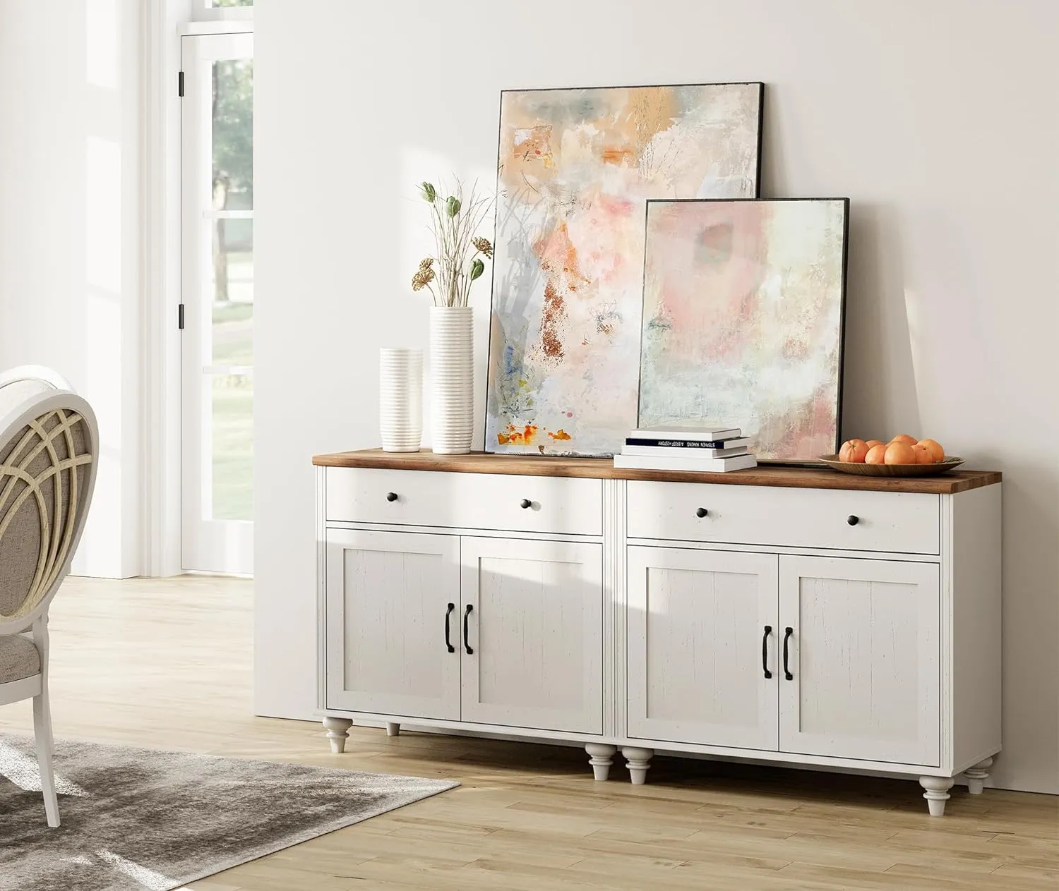 WAMAPT Buffet Cabinet with 4 Doors and 2 Drawers, Large Coffee Bar Table Wood Kitchen Storage Cabinets with Storage Cabinets, Modern Farmhouse Sideboard Credenza for Dining Room, Off White, 68 inch