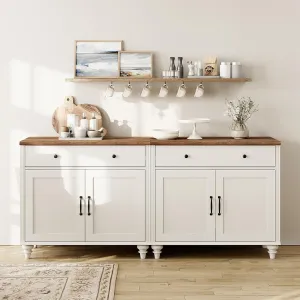 WAMAPT Buffet Cabinet with 4 Doors and 2 Drawers, Large Coffee Bar Table Wood Kitchen Storage Cabinets with Storage Cabinets, Modern Farmhouse Sideboard Credenza for Dining Room, Off White, 68 inch