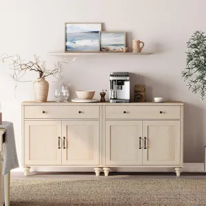 WAMPAT Buffet Cabinet with 4 Doors and 2 Drawers, Large Coffee Bar Table Wood Kitchen Storage Cabinets with Storage Cabinets, Modern Farmhouse Sideboard Credenza for Dining Room, Beige, 68 inch