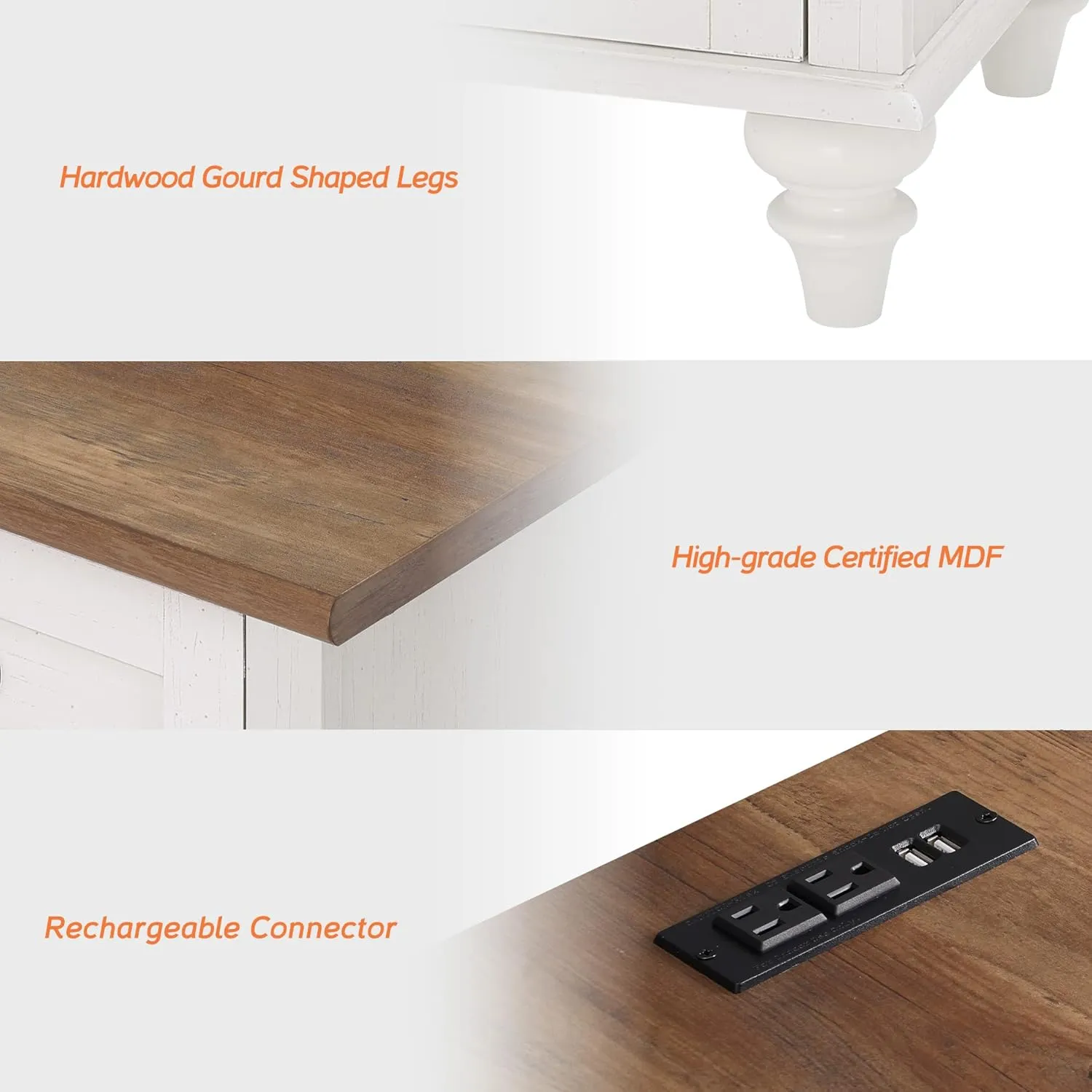 WAMPAT White Nightstand for Bedroom with Charging Station, Mid Century Side Table End Table with 2 Drawers, Wooden Night Stand Bedside Table for Living Room