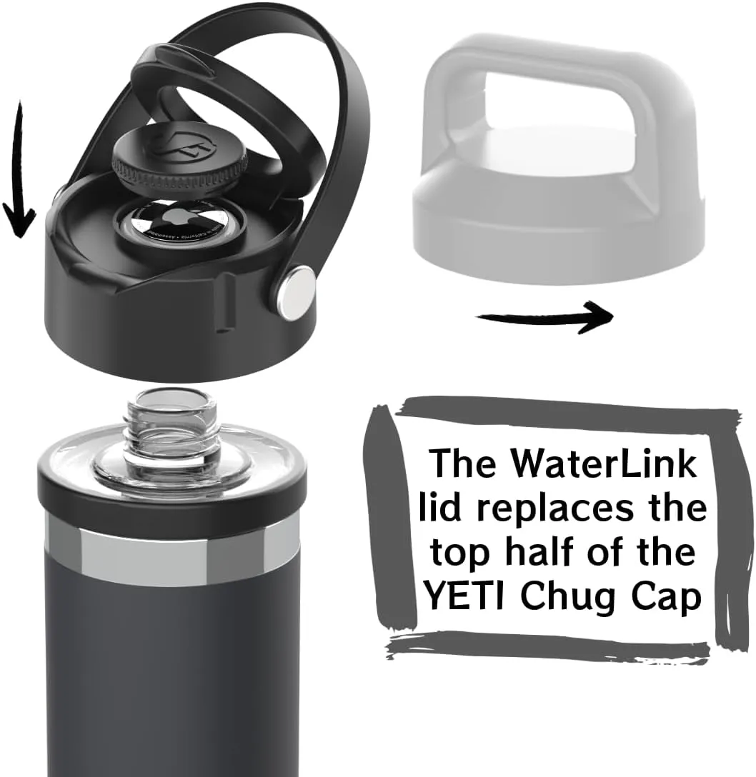 WaterLink MagSafe Compatible Lid for YETI Rambler Chug Cap, AirTag Holder, Magnetic Phone Stand (Black, with Handle)