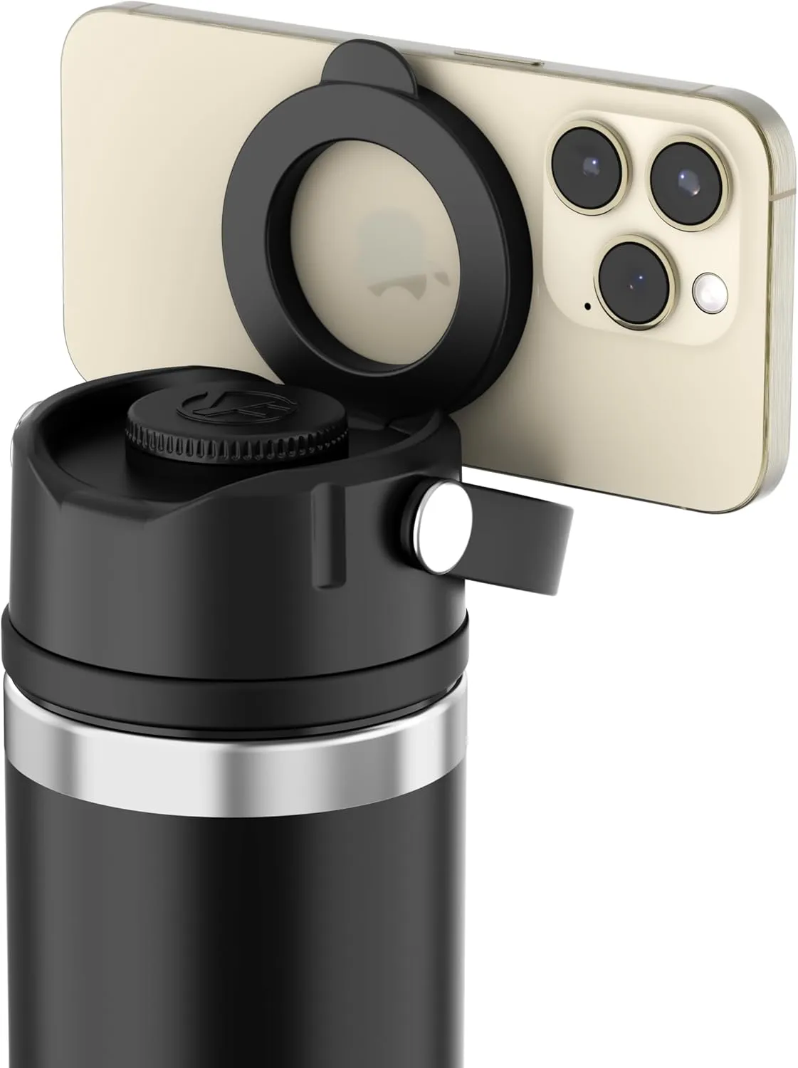 WaterLink MagSafe Compatible Lid for YETI Rambler Chug Cap, AirTag Holder, Magnetic Phone Stand (Black, with Handle)