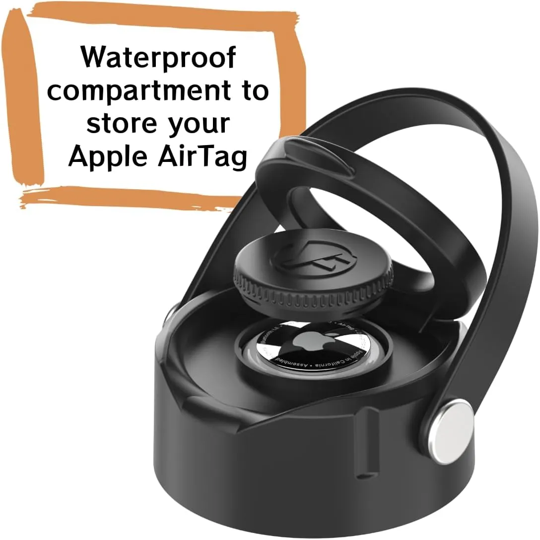 WaterLink MagSafe Compatible Lid for YETI Rambler Chug Cap, AirTag Holder, Magnetic Phone Stand (Black, with Handle)