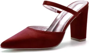 Wedding Pointed Toe Heels Closed Toe Wedding Shoes for Bride High Heels Slip On Bridal Shoes Satin Evening Party Prom Dress Shoes Dark Green(Burgundy,7 UK)