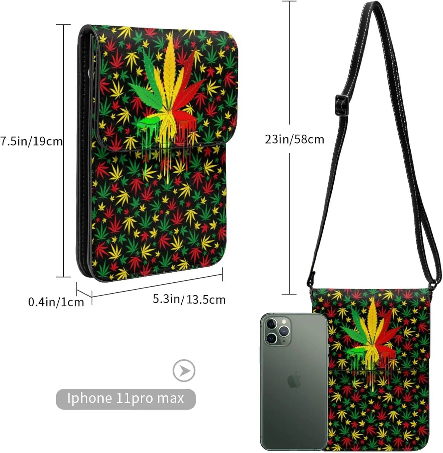 Weed Leaf Cannabis Marijuana Womans Crossbody Bags Leather One Shoulder Handbags Wallet Adjustable Strap Cell Phone Purse