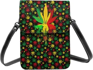 Weed Leaf Cannabis Marijuana Womans Crossbody Bags Leather One Shoulder Handbags Wallet Adjustable Strap Cell Phone Purse
