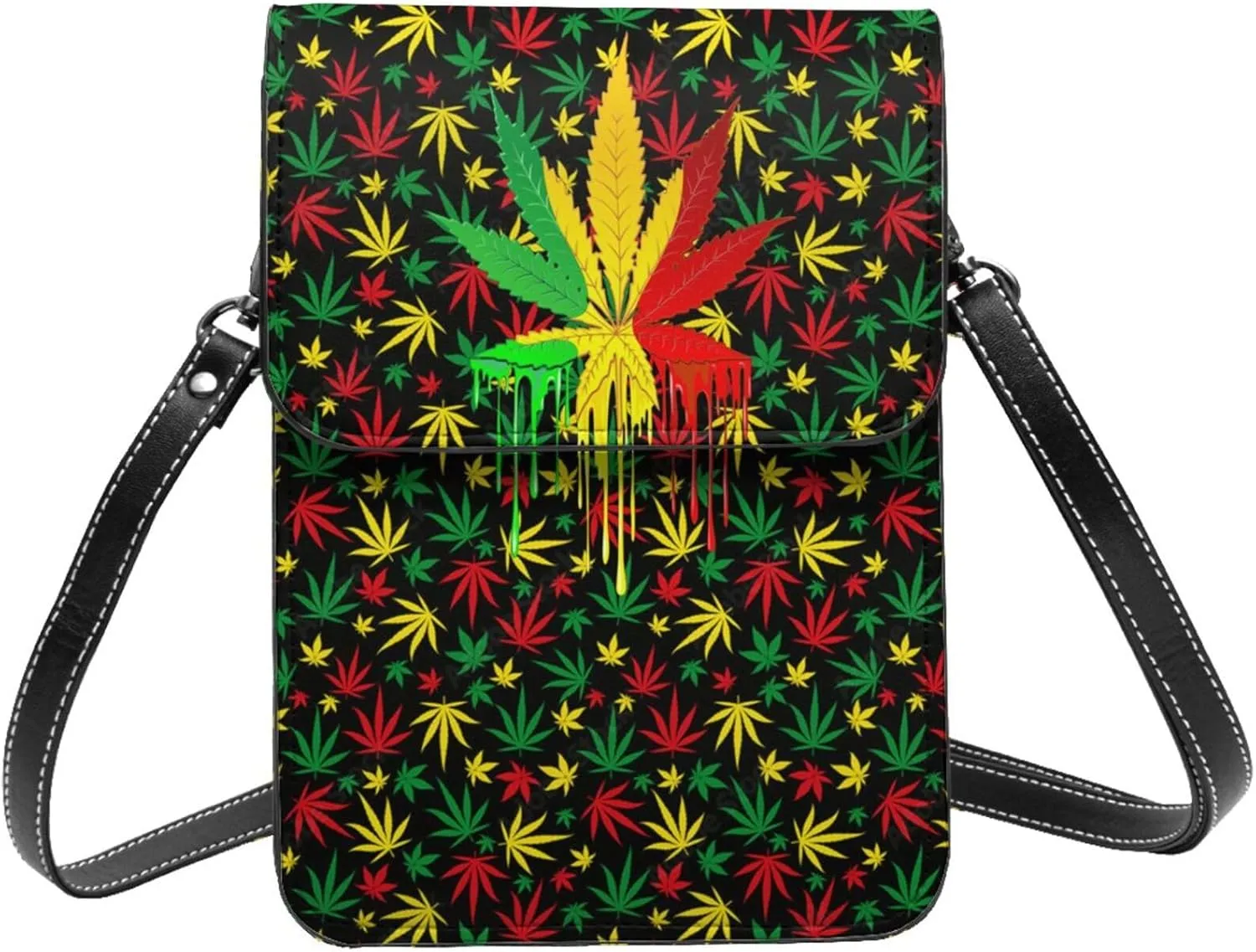 Weed Leaf Cannabis Marijuana Womans Crossbody Bags Leather One Shoulder Handbags Wallet Adjustable Strap Cell Phone Purse