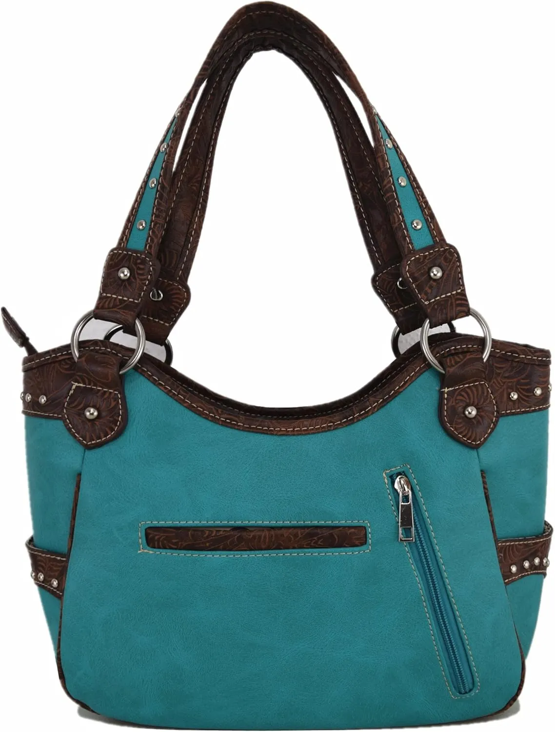 Western Style Rhinestone Cross Conchos Studded Women Purse Tooled Leather Handbag Country Shoulder Bag Trifold Wallet Set
