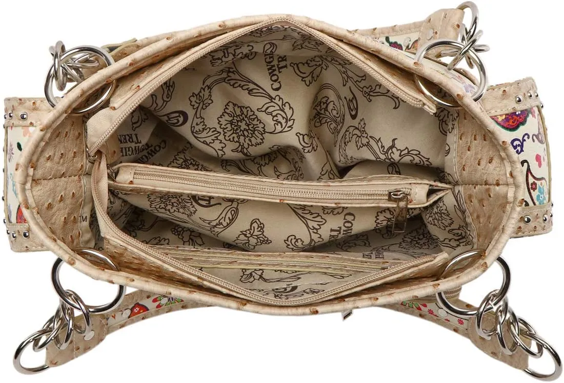 Western Style Spring Butterfly Flower Purse Women Country Handbag Rhinestone Stud Shoulder Bag Wallet Set