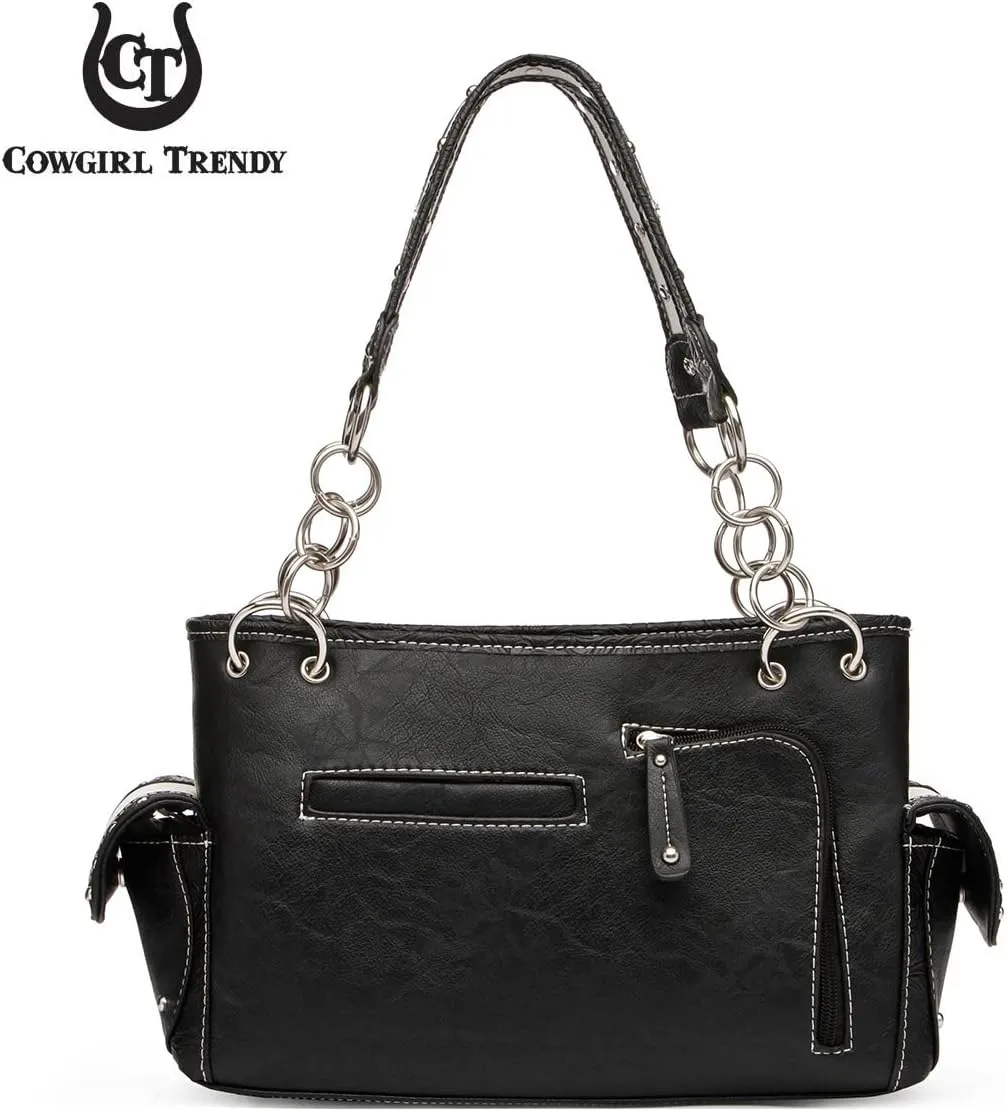 Western Style Spring Butterfly Flower Purse Women Country Handbag Rhinestone Stud Shoulder Bag Wallet Set