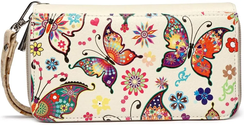 Western Style Spring Butterfly Flower Purse Women Country Handbag Rhinestone Stud Shoulder Bag Wallet Set