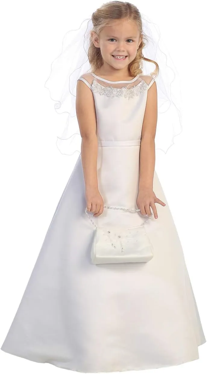 White Satin First Communion Purse Bags with Pearl and Cross Design
