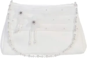 White Satin First Communion Purse Bags with Pearl and Cross Design