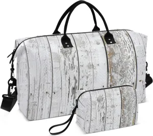 White Wooden Planks Texture Duffle Bag for Travel, Gym Bag with Multiple Interior Pockets for Men Women Overnight Purse Included 20.5 x 1.9 x 13.8 In