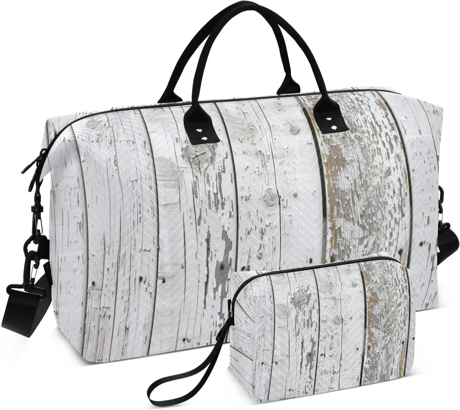 White Wooden Planks Texture Duffle Bag for Travel, Gym Bag with Multiple Interior Pockets for Men Women Overnight Purse Included 20.5 x 1.9 x 13.8 In