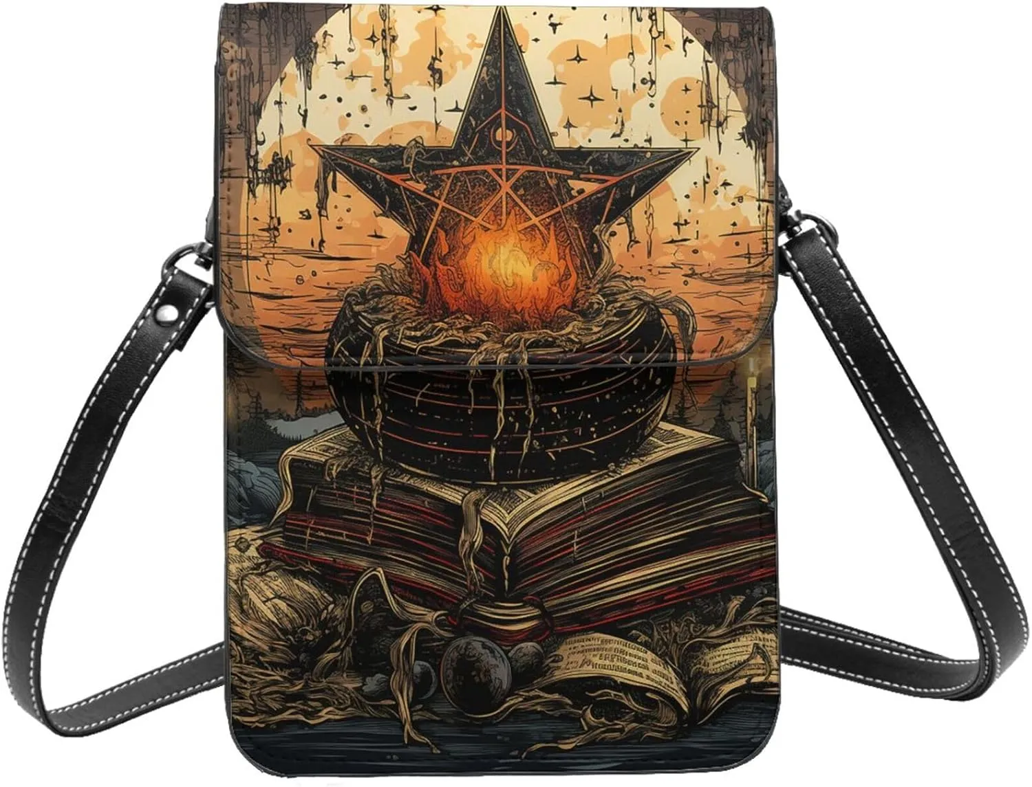Wiccan Mystic Altar Witch Vintage Leather Small Crossbody Bags for Women Cell Phone Bag Wallet Purses with Adjustable Strap