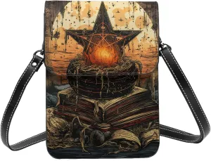 Wiccan Mystic Altar Witch Vintage Leather Small Crossbody Bags for Women Cell Phone Bag Wallet Purses with Adjustable Strap