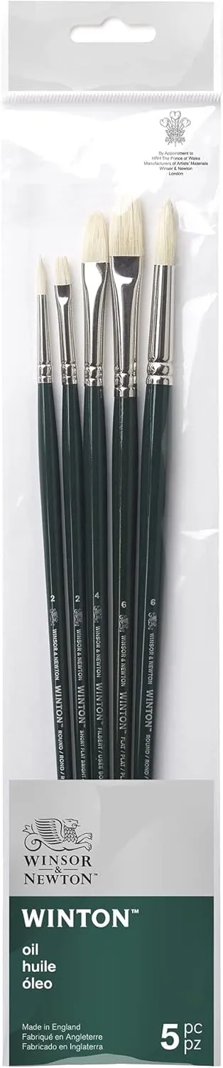 Winsor & Newton Winton Oil Brush, Long Handle, 5 pack