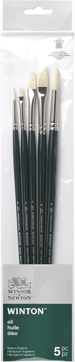 Winsor & Newton Winton Oil Brush, Long Handle, 5 pack