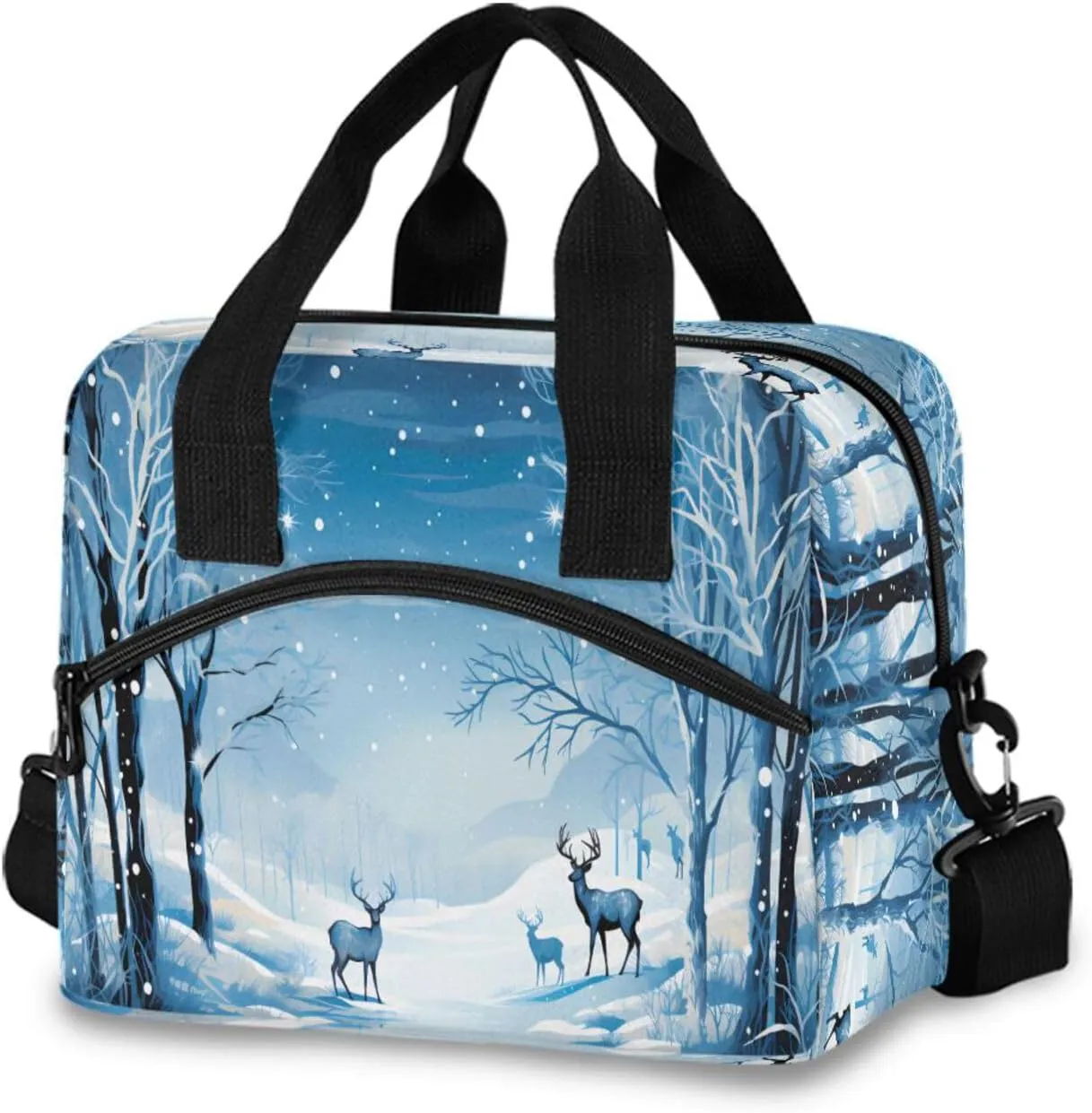 Winter Forest Deer Lunch Box for Men Women Adults Insulated Lunch Bag Cooler Bag with Adjustable Shoulder Strap for Work Picnic Travel