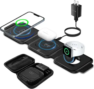 Wireless Charger 3 in 1 with Adapter and Travel Case,Fast Wireless Charging Station,Wireless Charging Pad Compatible with iPhone 14/13/12/11 Series,AirPods 3/2/Pro 2/Pro,iWatch Ultra/8/7/6/5/4/3/2/SE
