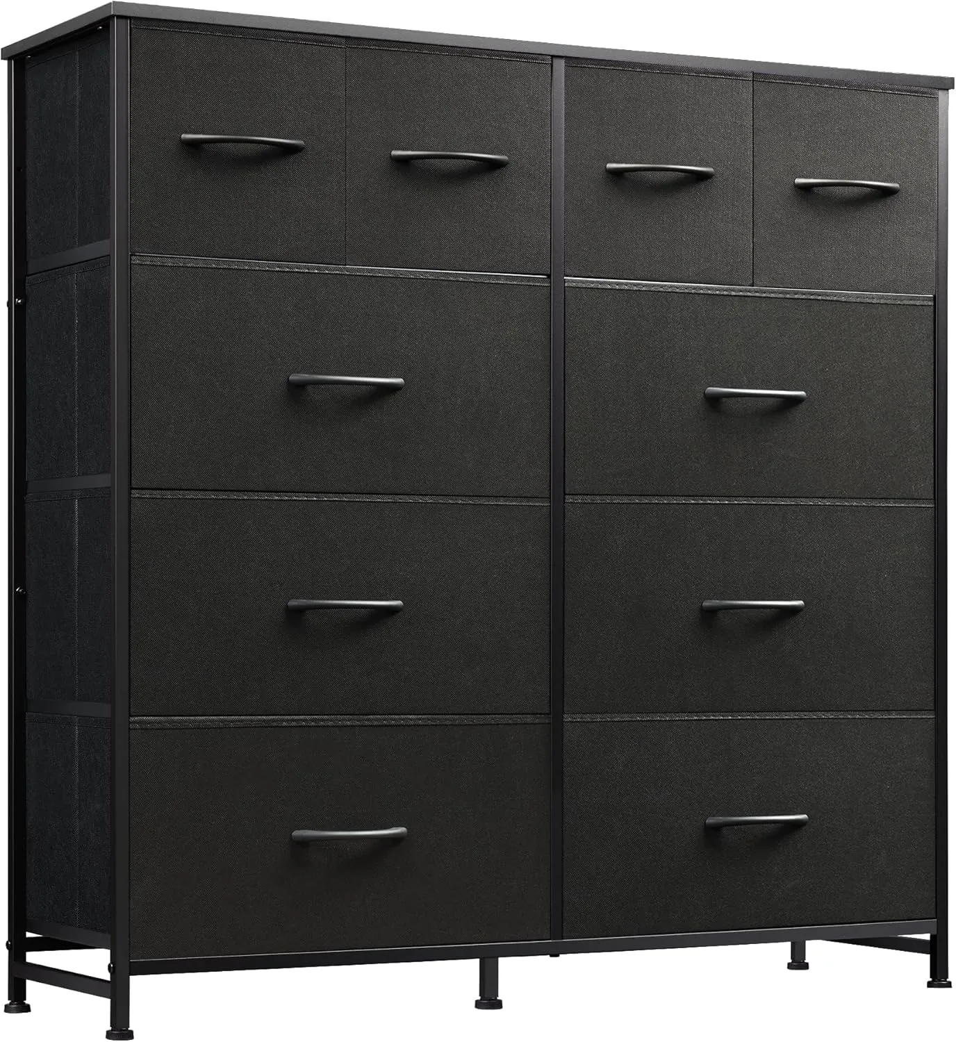 WLIVE Dresser for Bedroom with 10 Fabric Drawers, Tall Chest Organizer Units for Clothing, Closet, Storage Tower with Cabinet, Metal Frame, Wooden Top, Black Dresser for Living Room