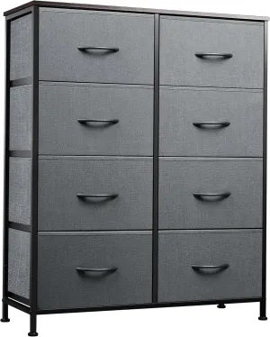 WLIVE Fabric Dresser for Bedroom, Tall Dresser with 8 Drawers, Storage Tower with Fabric Bins, Double Dressers, Chest of Drawers for Closet, Living Room, Hallway, Dark Gray