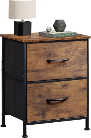 WLIVE Night Stand, Small 2 Drawer Dresser, Nightstand with Fabric Bins for Bedroom, Closet, Dorm, Rustic Brown Wood Grain Print, 11.8" D x 15.7" W x 20.9" H