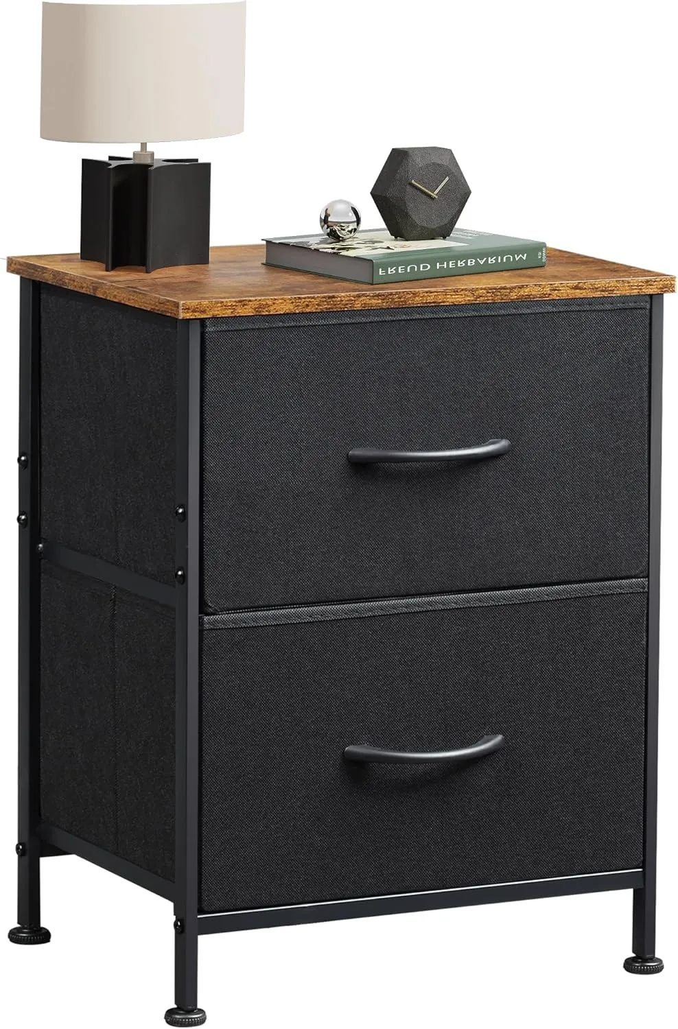 WLIVE Nightstand, 2 Drawer Dresser for Bedroom, Small Dresser with 2 Drawers, Bedside Furniture, Night Stand, End Table with Fabric Bins for Bedroom, Closet, Entryway, Black and Rustic Brown