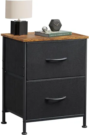 WLIVE Nightstand, 2 Drawer Dresser for Bedroom, Small Dresser with 2 Drawers, Bedside Furniture, Night Stand, End Table with Fabric Bins for Bedroom, Closet, Entryway, Black and Rustic Brown