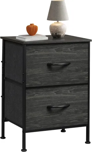 WLIVE Nightstand, Nightstand with 2 Drawers, Bedside Furniture, Night Stand, Small Dresser for Bedroom, College Dorm, End Table with Fabric Bins, Dormitory, Charcoal Black Wood Grain Print, Size L