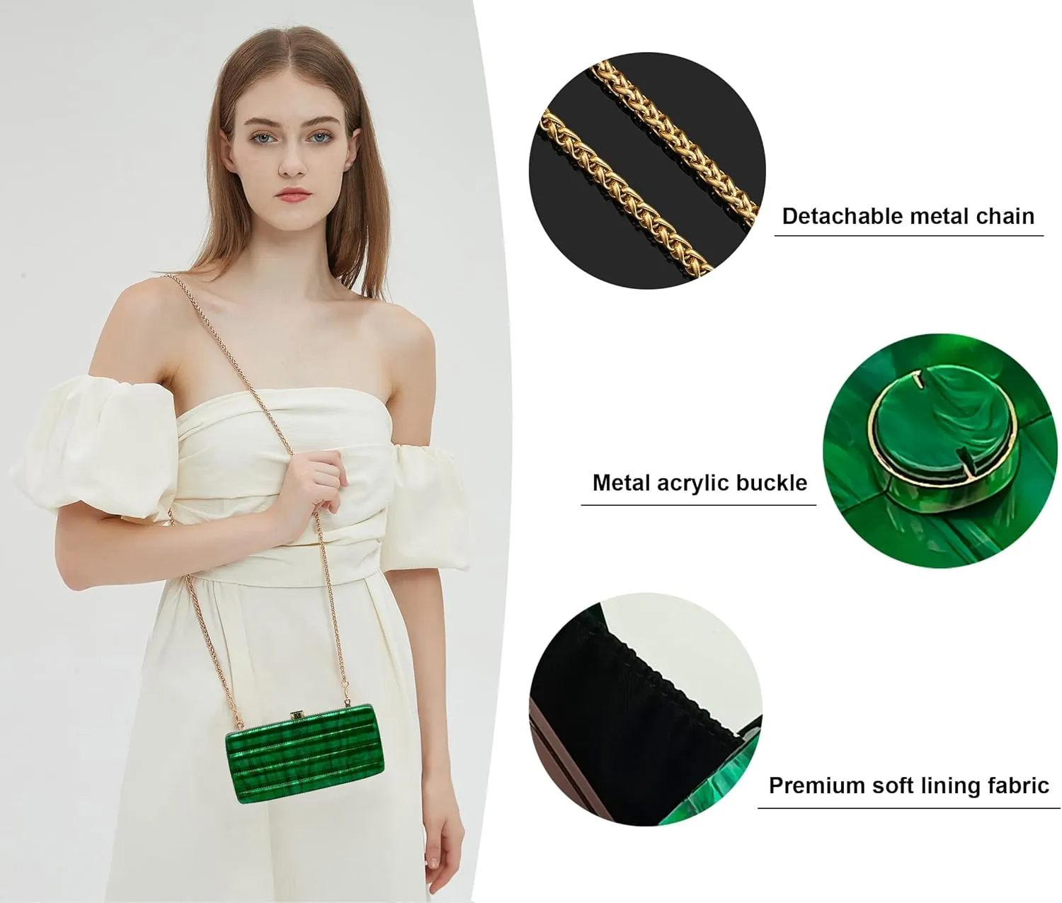 Women Acrylic Clutch Purse Marbled Evening Shoulder Bag for Wedding Cocktail Party Prom