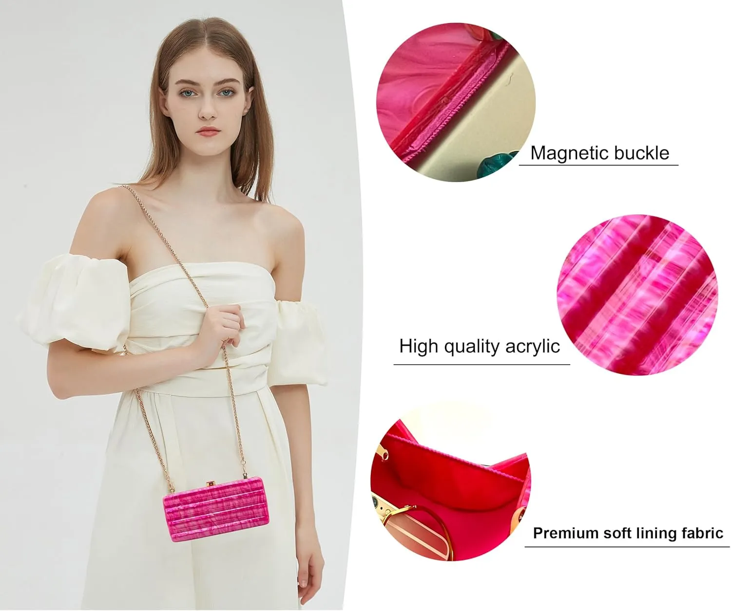 Women Acrylic Clutch Purse Marbled Evening Shoulder Bag for Wedding Cocktail Party Prom