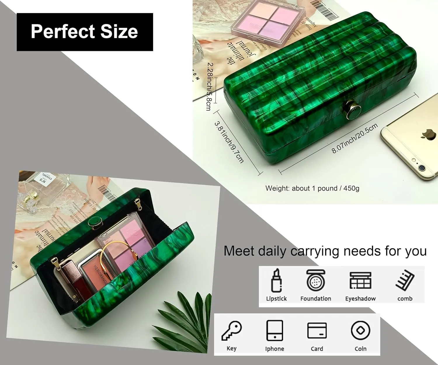 Women Acrylic Clutch Purse Marbled Evening Shoulder Bag for Wedding Cocktail Party Prom