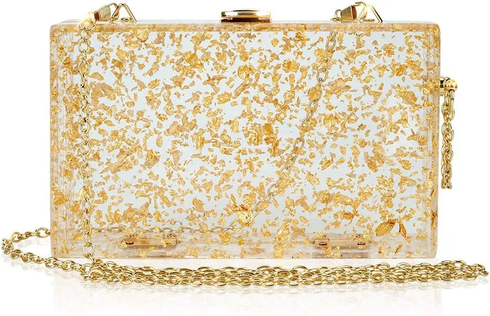 Women Acrylic Evening Clutch bag Transparent Golden Box Purse Handbag for Wedding Cocktail Party Prom, Blue