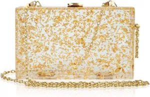 Women Acrylic Evening Clutch bag Transparent Golden Box Purse Handbag for Wedding Cocktail Party Prom, Blue