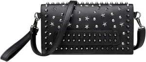 Women Classic Punk Style Rivet Clutch Purses Studded Shoulder Cross-Body Bag Wallet with Two Straps
