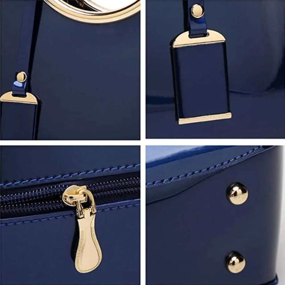 Women Elegant Handbag and Purse Top Handle Bag Patent Leather Tote Satchel Shoulder Clutch Crossbody Bag with Pendant Pink