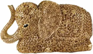 Women Elephant Rhinestone Clutch Bag Sparkly Crystal Evening Bag Luxury Metal Handbag Minaudiere Wedding Party Purse