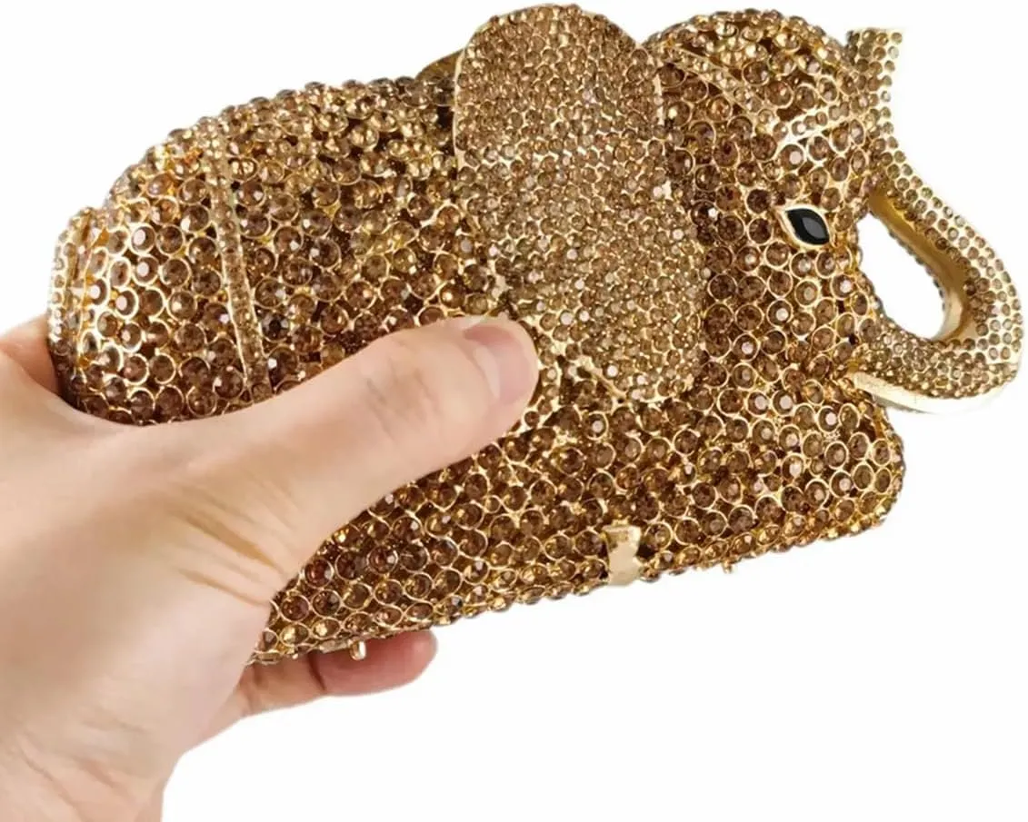 Women Elephant Rhinestone Clutch Bag Sparkly Crystal Evening Bag Luxury Metal Handbag Minaudiere Wedding Party Purse