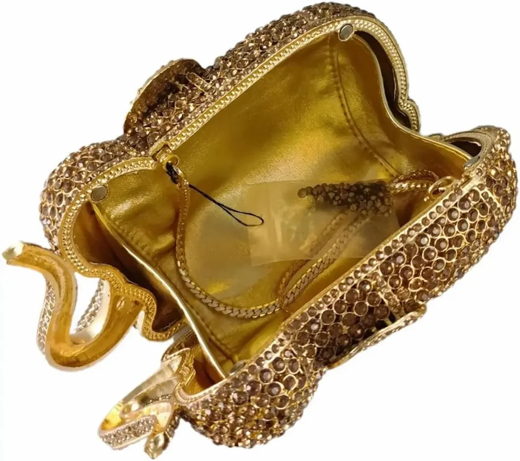 Women Elephant Rhinestone Clutch Bag Sparkly Crystal Evening Bag Luxury Metal Handbag Minaudiere Wedding Party Purse