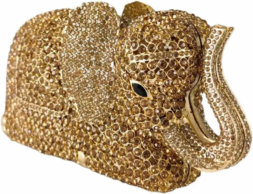 Women Elephant Rhinestone Clutch Bag Sparkly Crystal Evening Bag Luxury Metal Handbag Minaudiere Wedding Party Purse