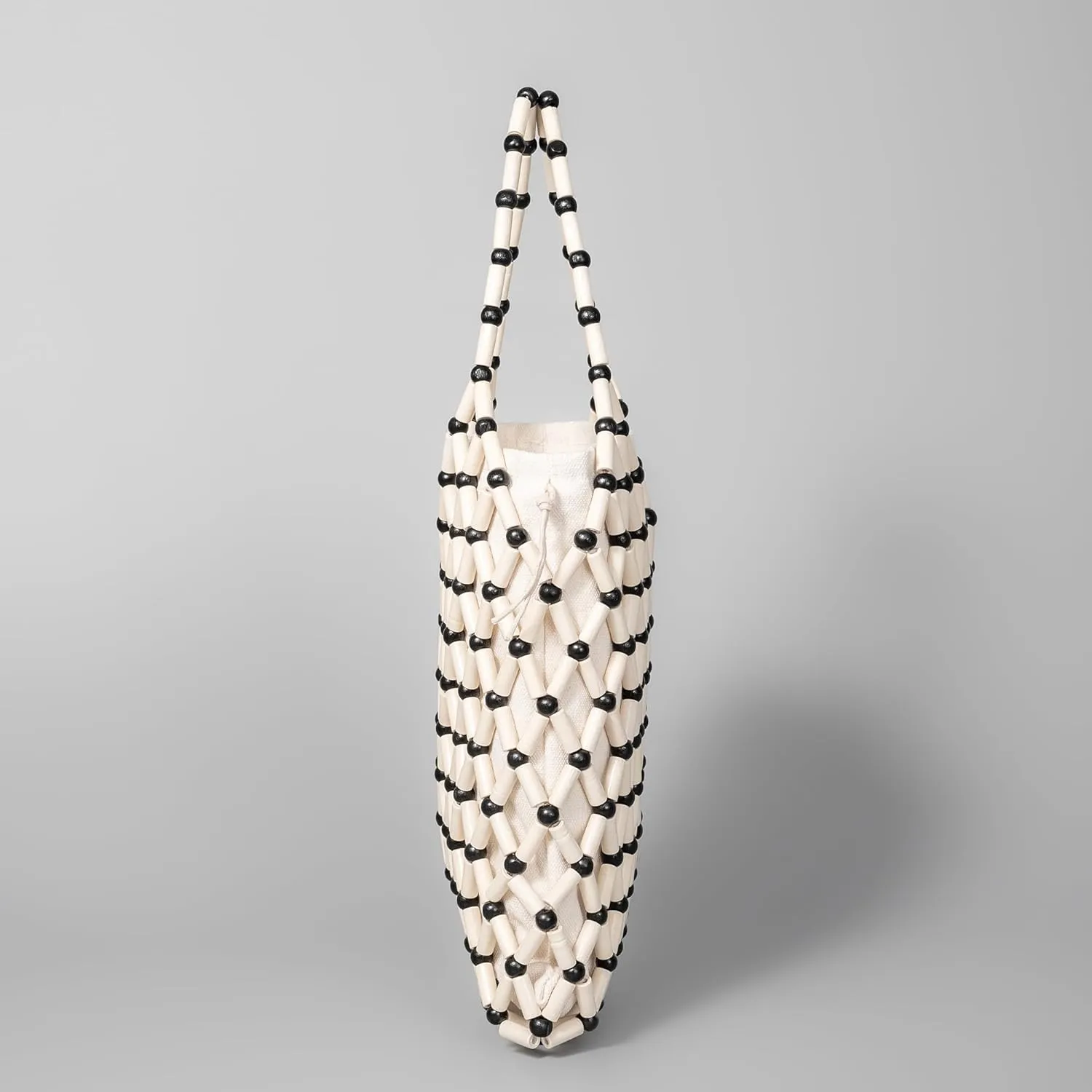 Women Girls Retro Wood Beaded Handbag Ladies Natural Handmade Drawstring Bucket Shoulder Bags Party Beach Vacation Tote Purse