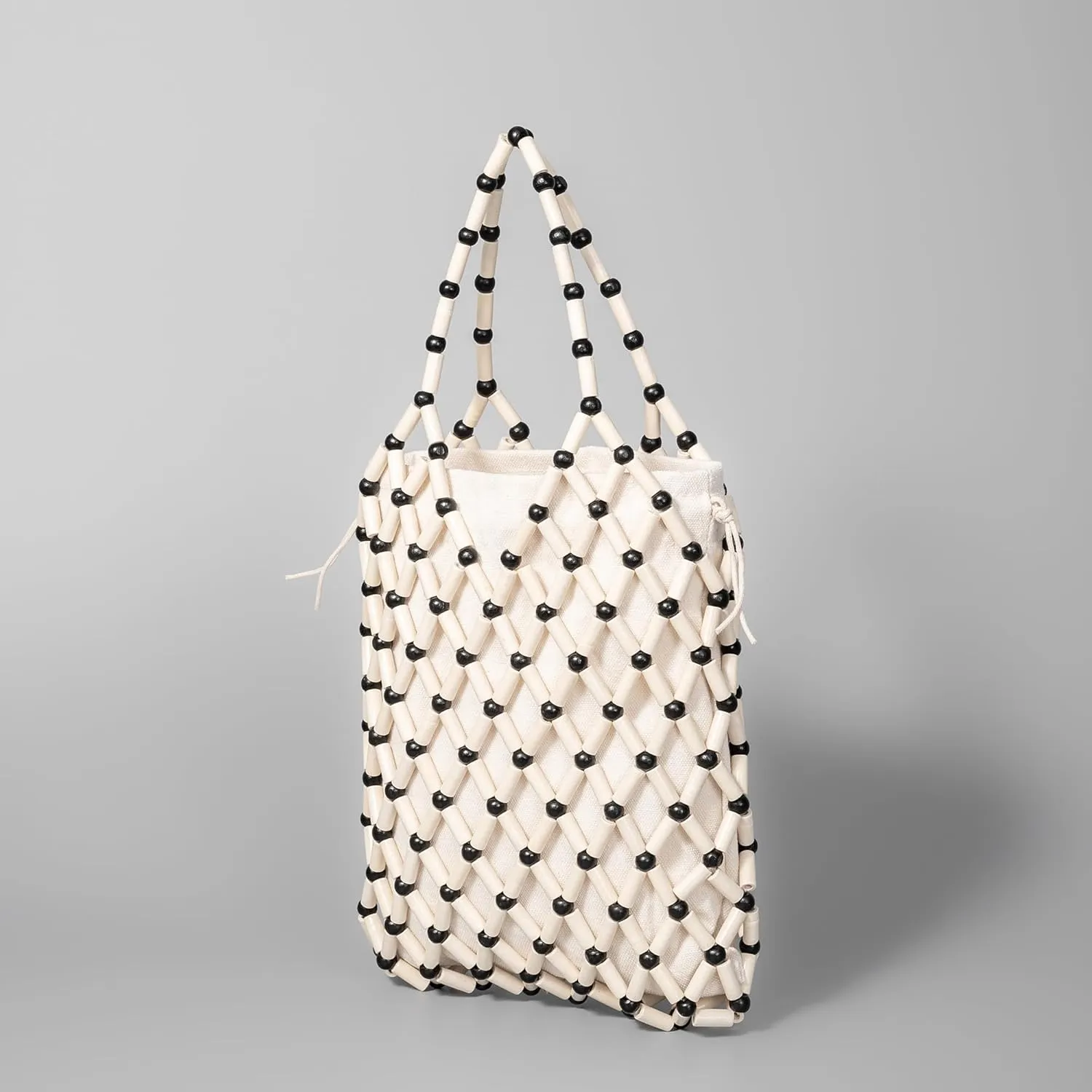 Women Girls Retro Wood Beaded Handbag Ladies Natural Handmade Drawstring Bucket Shoulder Bags Party Beach Vacation Tote Purse