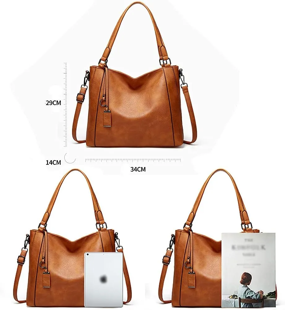 Women Handbag PU Leather Shoulder Bag Large Capacity Tote Bag with Detachable Shoulder Strap